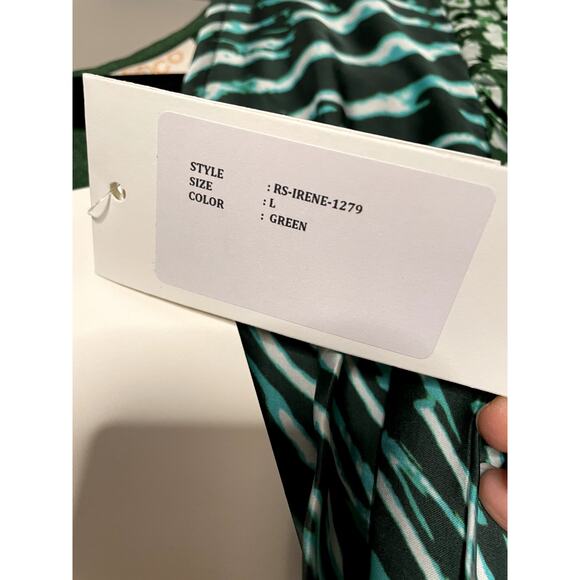 Rococo Sand Animal Print Satin Irene Gown Puff Sleeve Sheath Dress Large - Picture 7 of 11